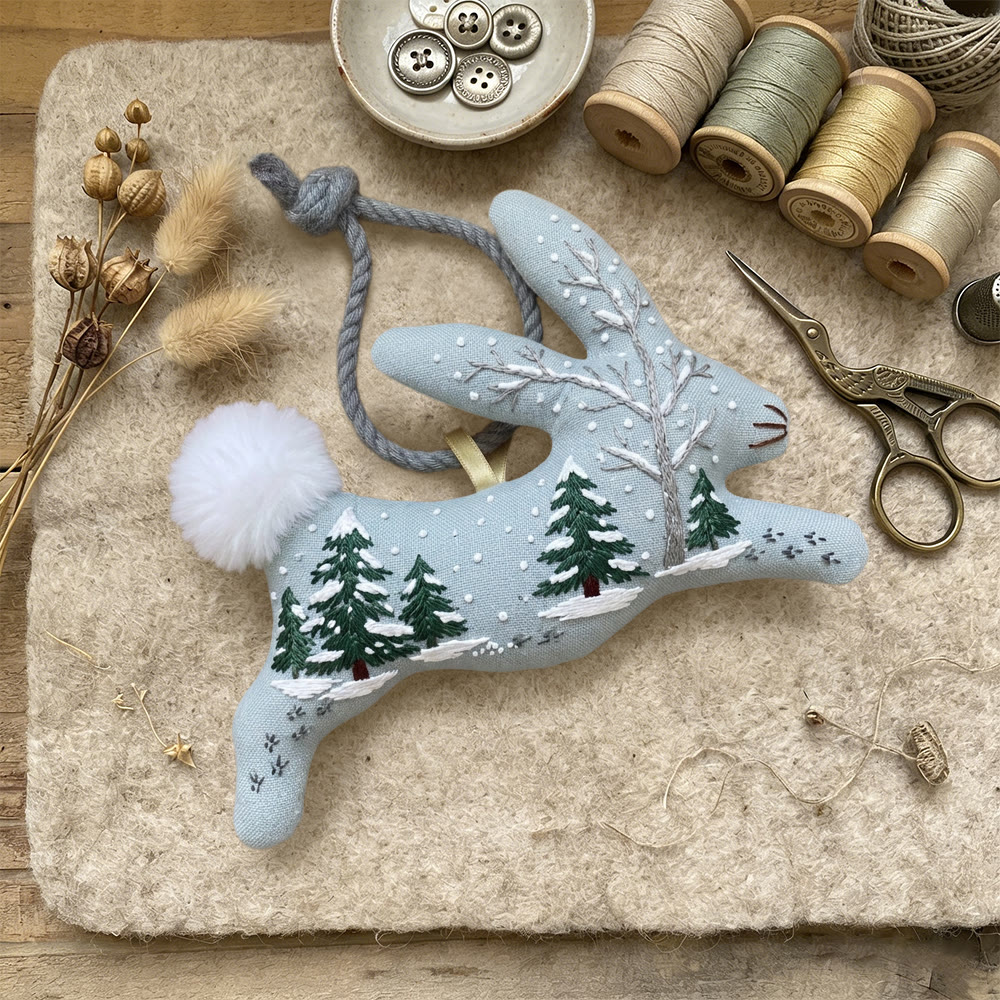 Rubbyoo Rabbit Embroidery Kit - Snowy Forest | Handmade Bunny Decoration | Diy Stuffed Animal - image 4