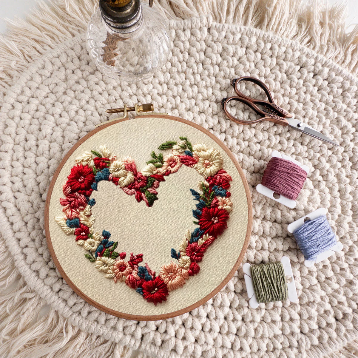 Rubbyoo Embroidery Kit - Red Floral-wreathed Heart | Valentine's Gifting Choice | Heartfelt Handcrafted Creation - image 8