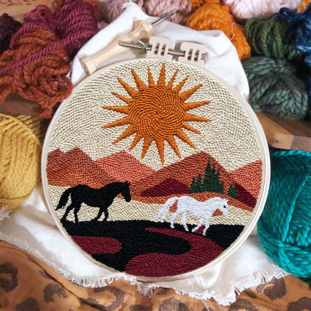 Boho Horse Punch Needle Kit - Handmade Modern Fiber Art | Southwestern Desert Sunset Decor - image 6