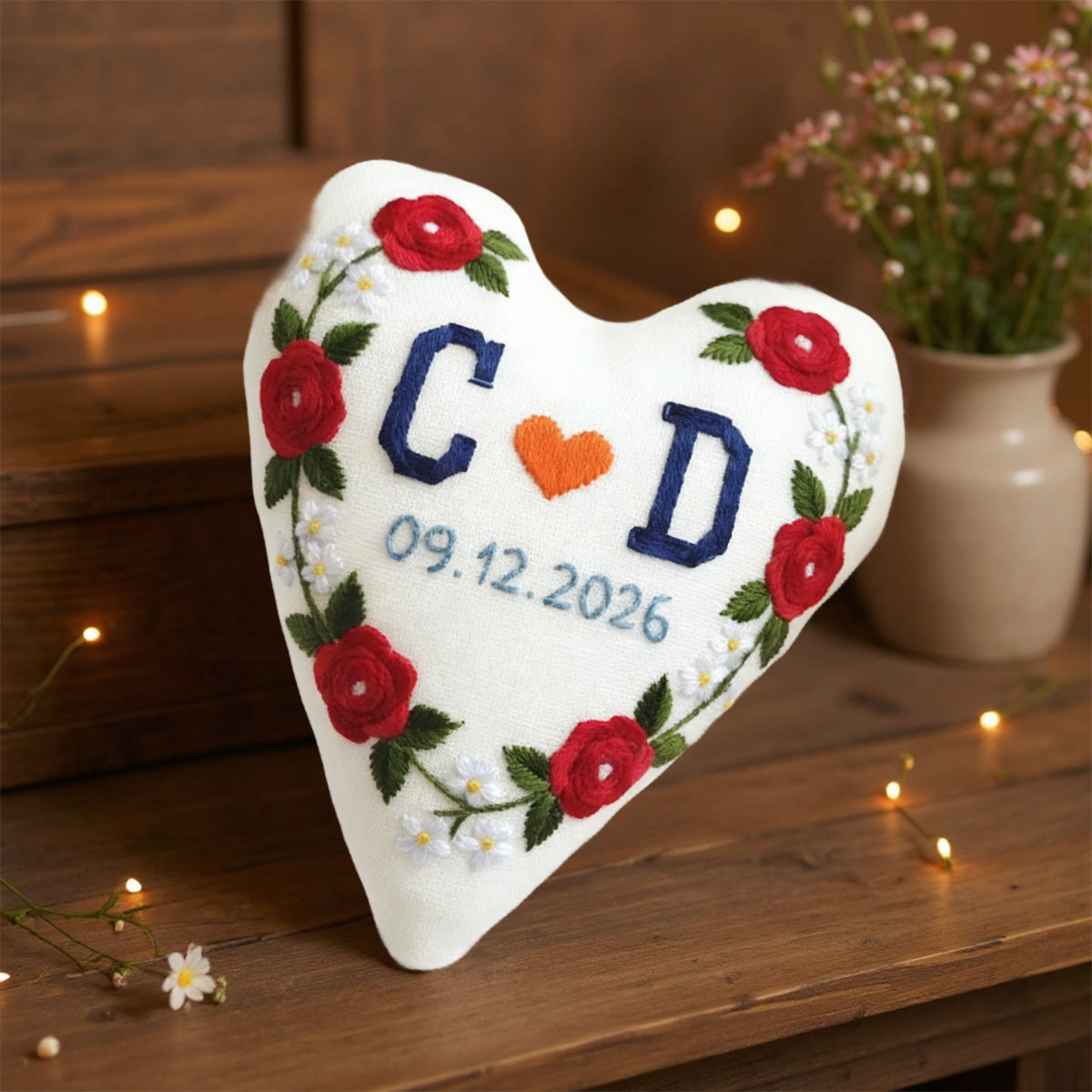 Rubbyoo Heart Embroidery Kit - Initials Red Rose Orange Heart | Custom Decor Piece | Entry-level Embroidery - image 4