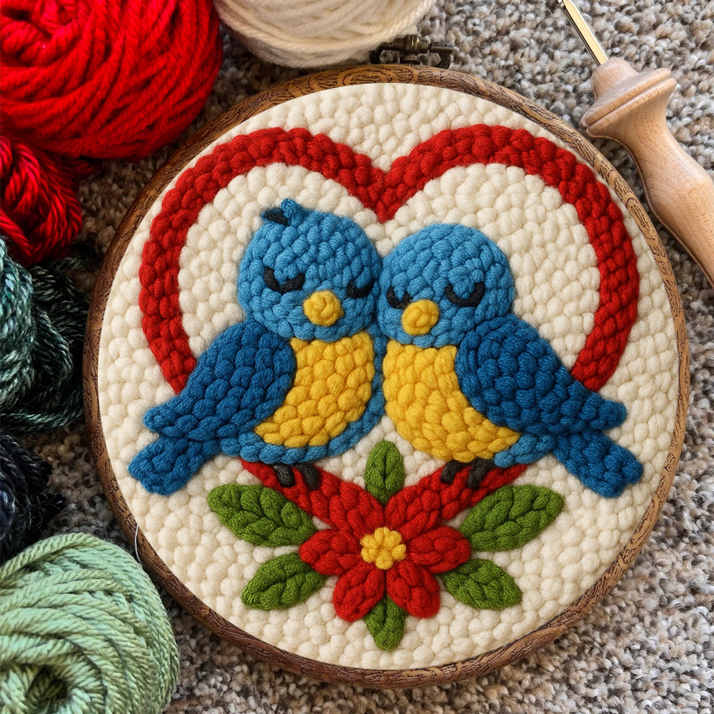 Cuddled Blue Bird Heart Frame Punch Needle Kit – Easy-to-start DIY Venture | Couple Gifting Top Choice - image 9