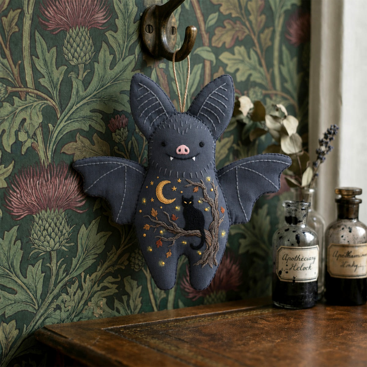 Rubbyoo Bat Embroidery Kit - Black Cat On Tree Branch | Handmade Halloween Basket Stuffer | Wall Hanging Sign - image 4