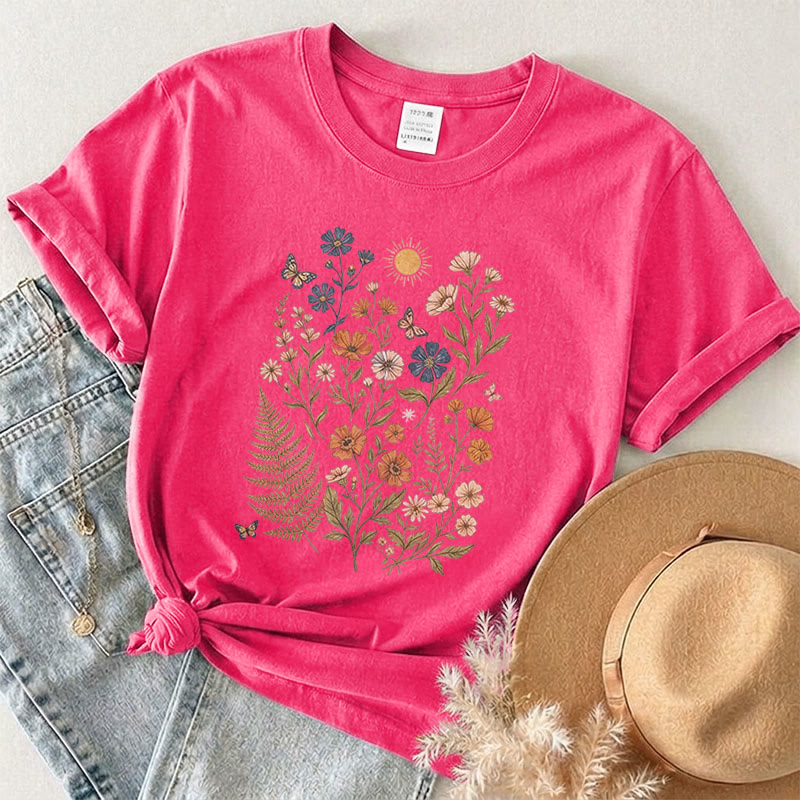 Rubbyoo Charming Flowers Graphic Tee  - Botanical Floral T-shirt Gift | Comfort Stylish Outfit  - Fuchsia - 2XL - image 11