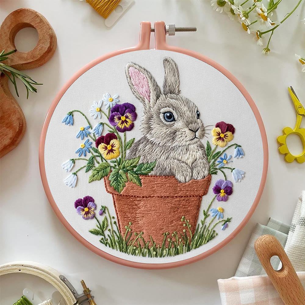 Rubbyoo Embroidery Kit - Rabbit With Flowerpot |  Embroidery Animal Design | Handmade Home Decor - image 4