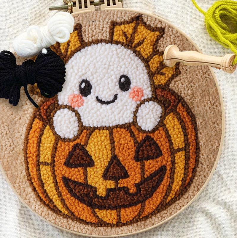 Pumpkin Ghost Punch Needle Kit - Adorable Halloween Craft | Diy Decorative Art - image 6