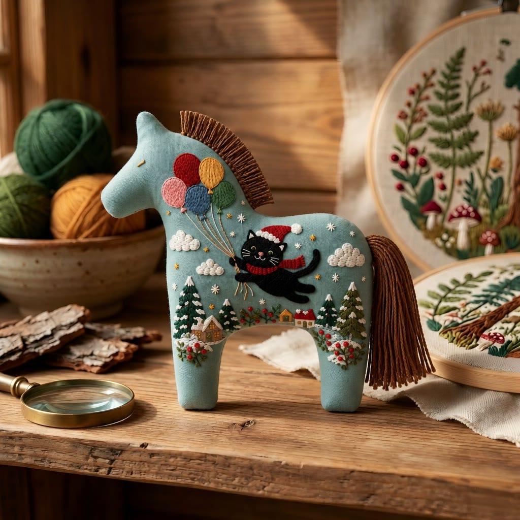 Rubbyoo Dala Horse Embroidery Kit - Flying Kitty | Diy Christmas Nursery Room Decor | Cozy Animal Art Gift For Kids - image 7