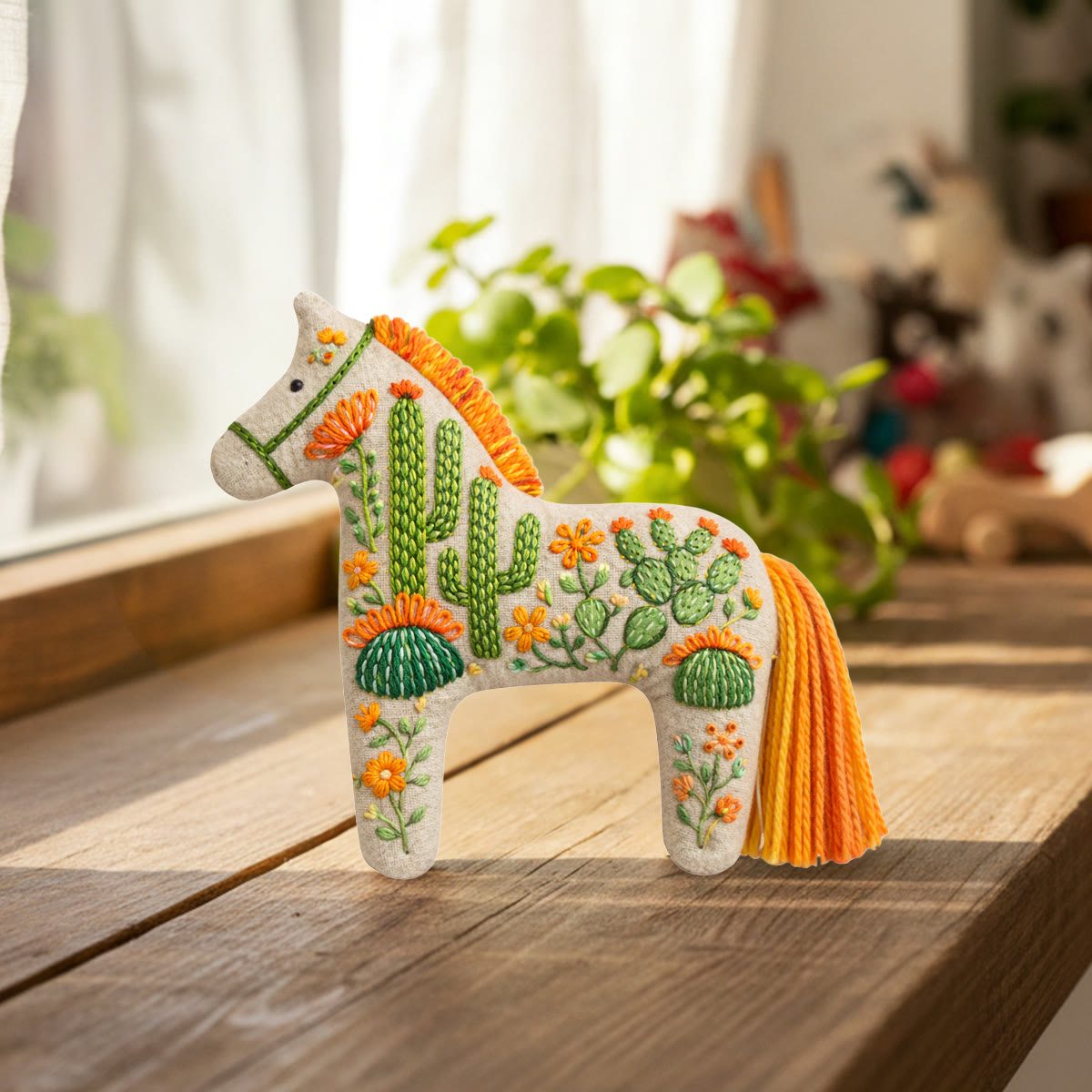 Rubbyoo Dala Horse Embroidery Kit - Cactus And Prickly Pear | Unique Gift For Plant Lovers | Boho Bag Charm - image 4