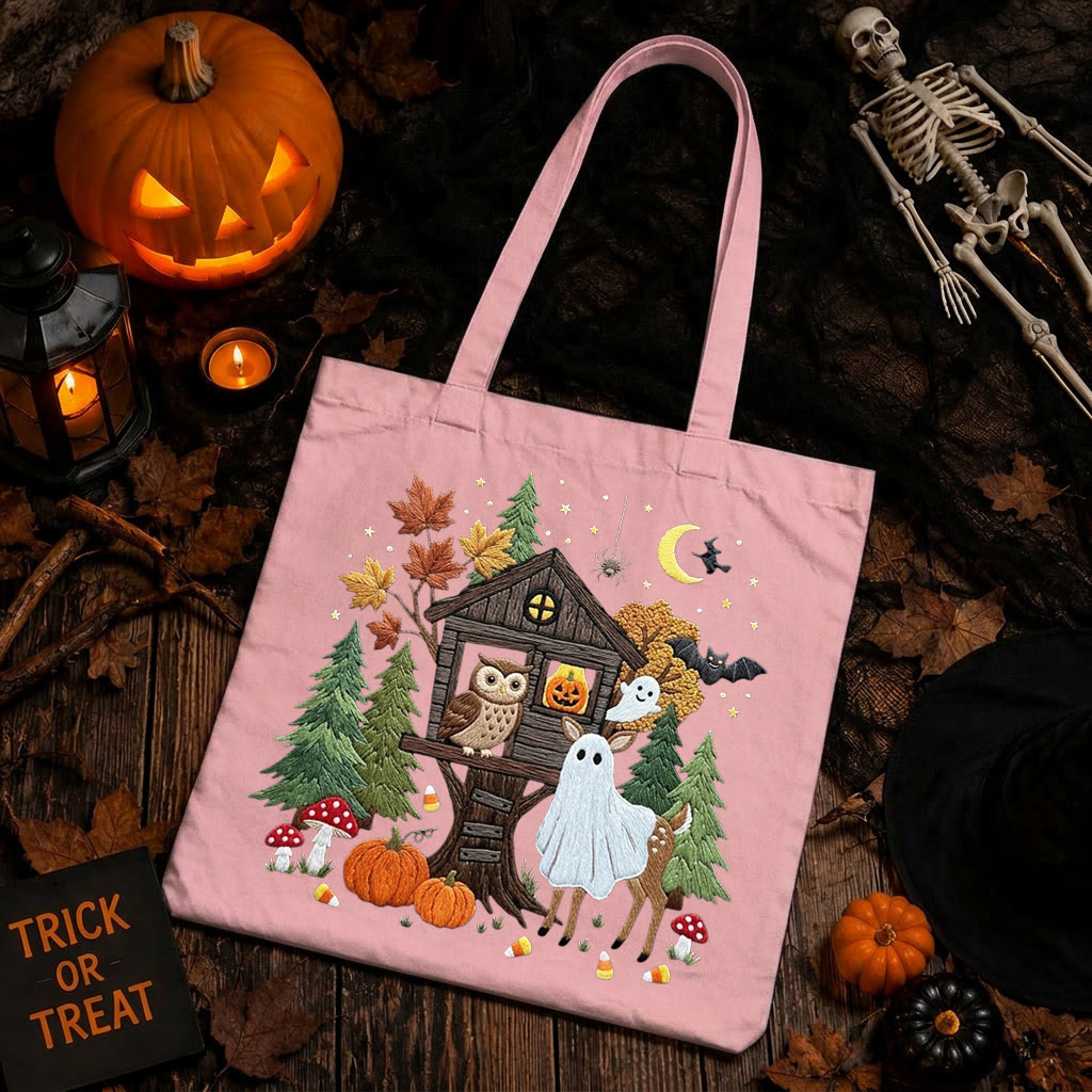 Rubbyoo Embroidery Tote Bag Kit - Witchy Forest Party | Spooky Gift For Kids | Trick-or-treat Canvas Bag - 11.8" × 13.8" - Pink - image 4