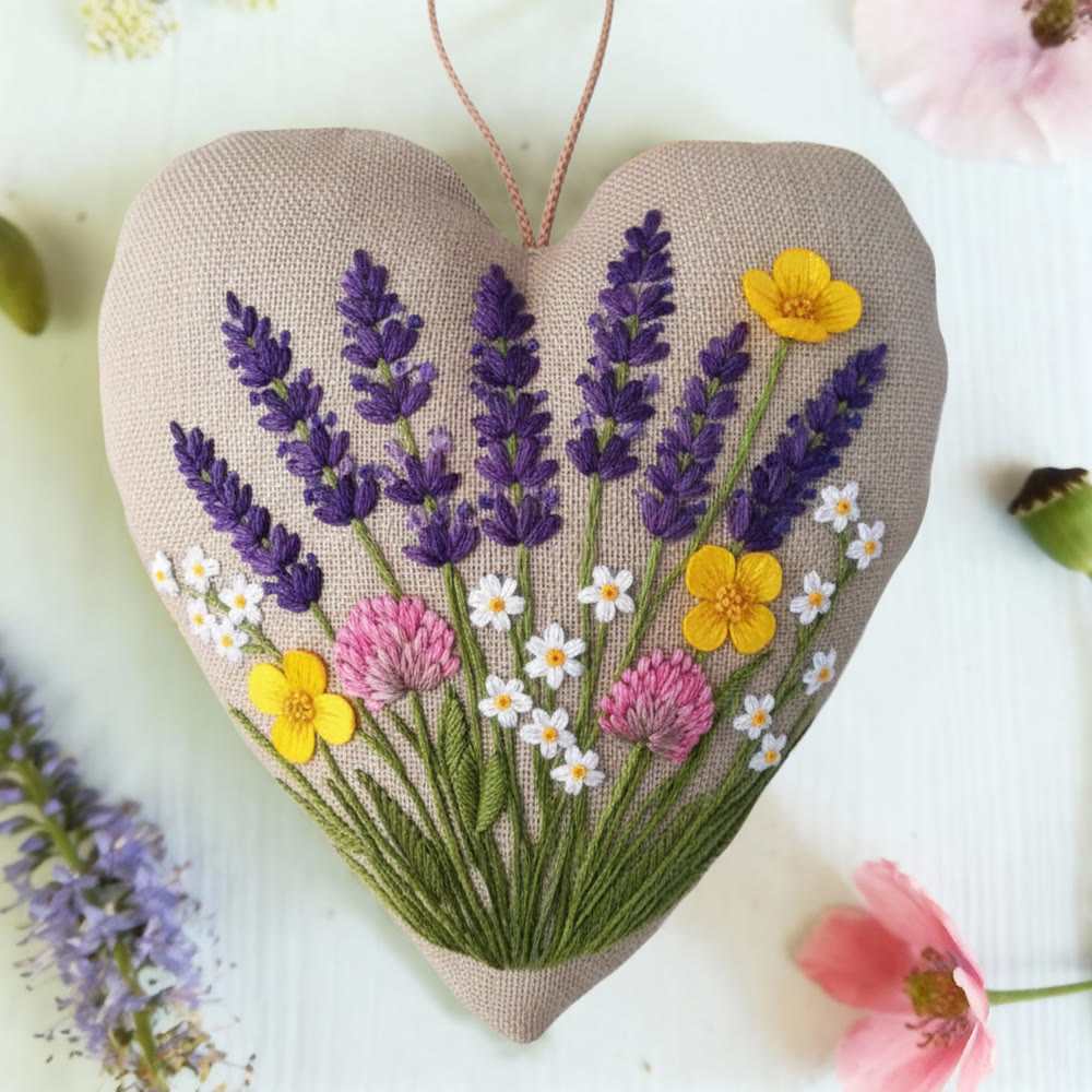 Rubbyoo Heart Embroidery Kit - Lavender Wildflower | Easy Diy Starter Kit | Warm Home Accent - image 7