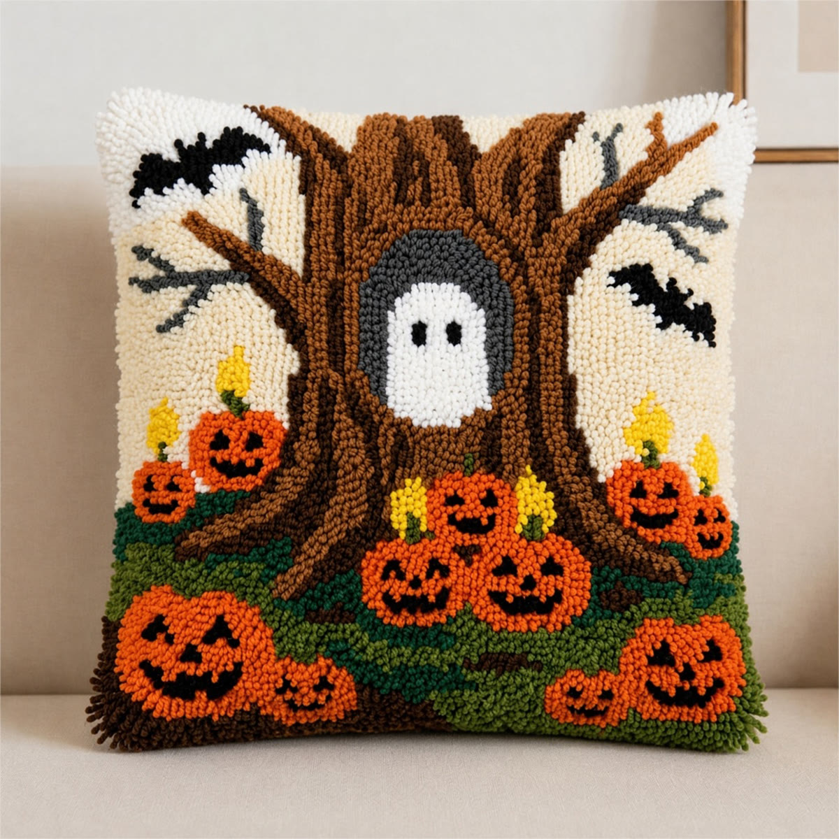 Rubbyoo Latch Hook Pillow Kit - Halloween Hide And Seek | Festivaldecorative Throw | Diy Latch Hook Collection - image 5