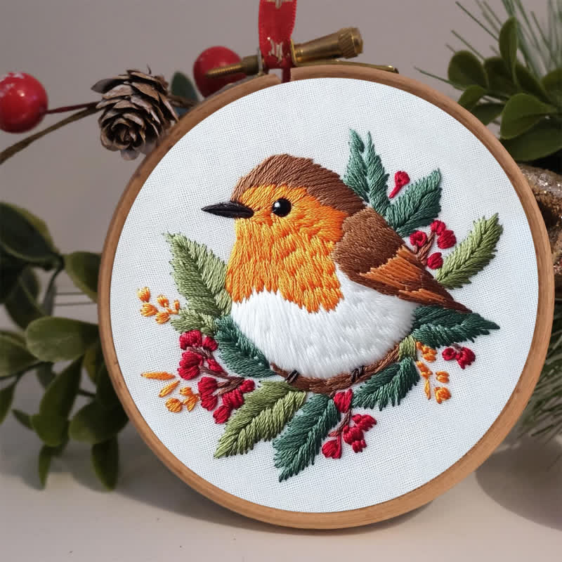 Rubbyoo Embroidery Kit - Robin on Holly - image 3
