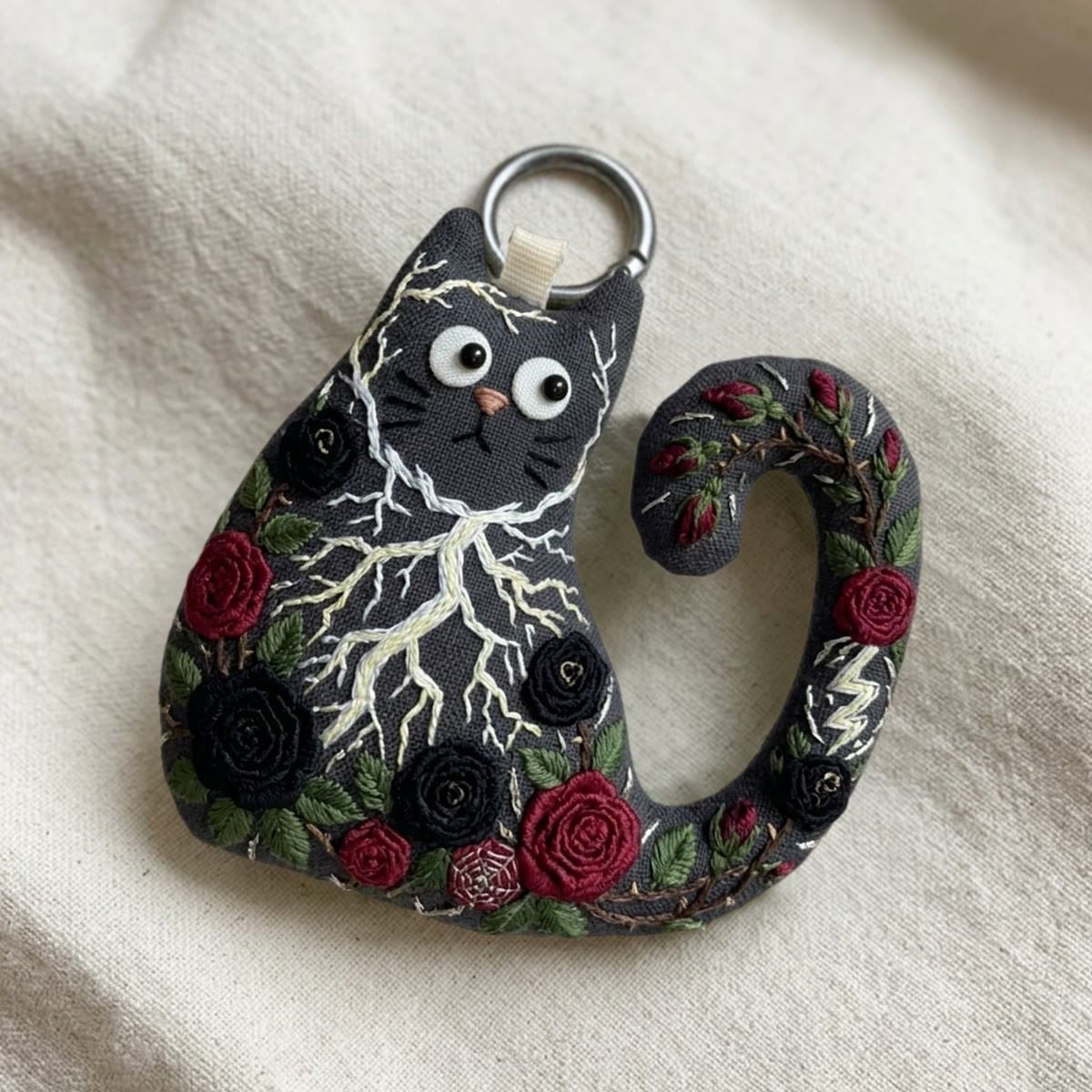 Rubbyoo Cat Embroidery Kit - Dark Red And Black Roses | Stylish Gift For Her | Goth Floral Hanging Ornament - image 5
