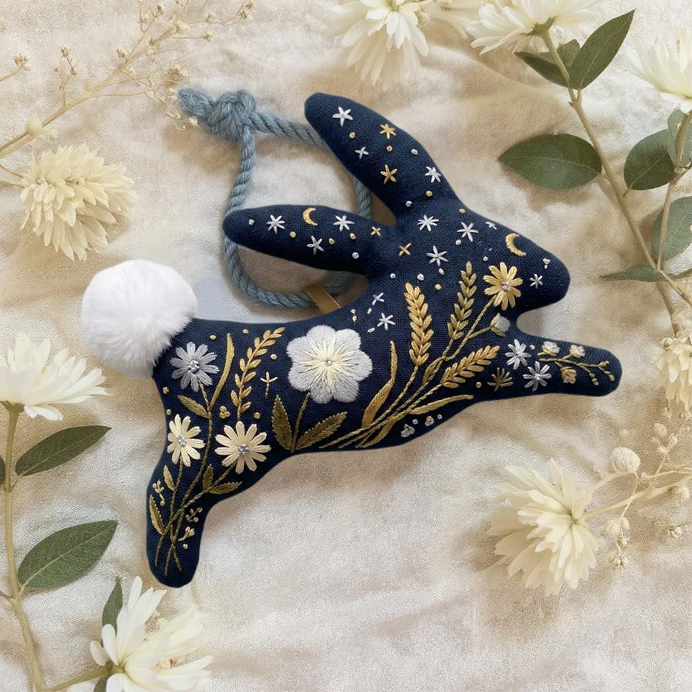 Rubbyoo Rabbit Embroidery Kit - Crescent Moons And Stars | Floral Handmade Birthday Gift | Celestial Home Decor - image 4