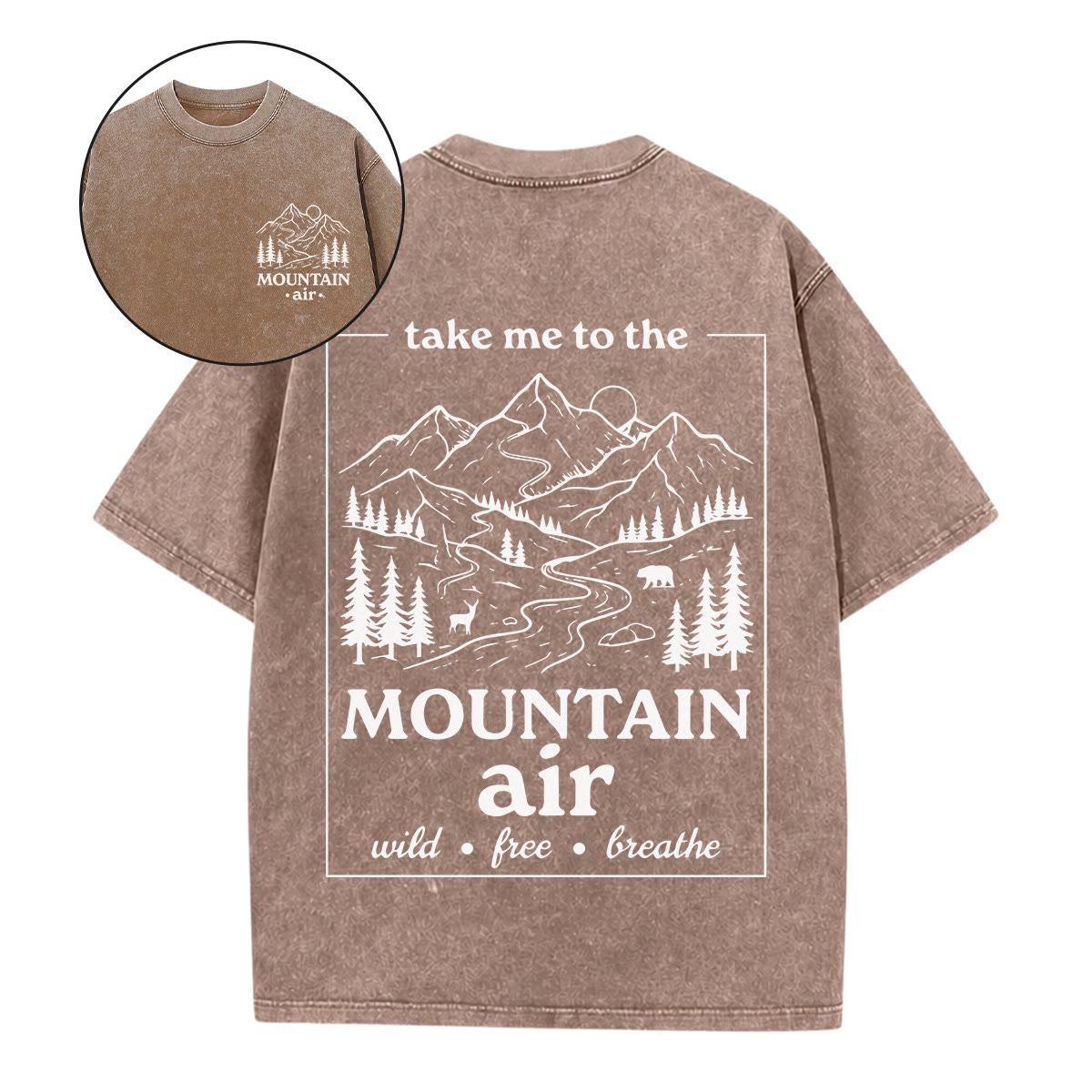Rubbyoo Take Me To The Mountain Air  Double Sided Unisex Washed T-shirt Back-to-School Outfits - Coffee - 5XL - image 17