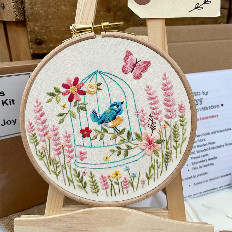 Rubbyoo Embroidery Kit - Bird In A Cage | Floral Handmade Art | Beginner Easy Needlework - image 7