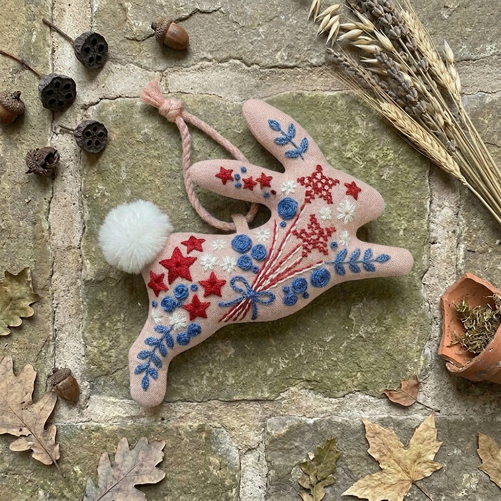 Rubbyoo Rabbit Embroidery Kit - Flowers Of Stars | Gentle Red & Blue Sewing Kit | America 250th Anniversary Present - image 6