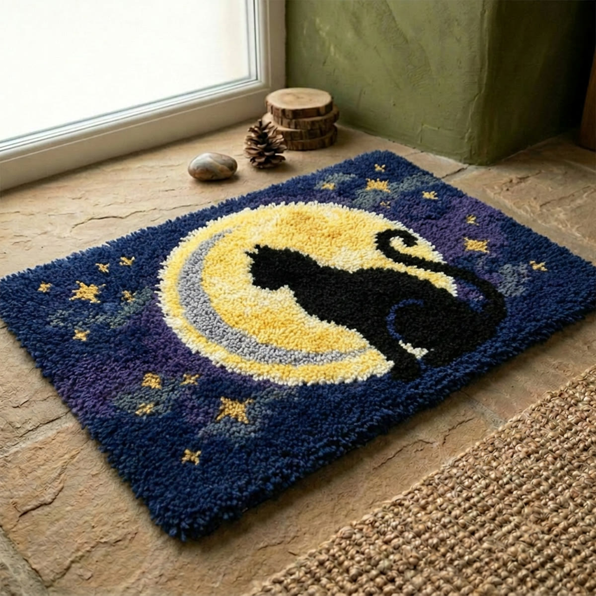 Rubbyoo Latch Hook Rug Kit - Black Cat And  Full Moon | Gift For Cat Lovers | Bedroom Accent Rug - image 4
