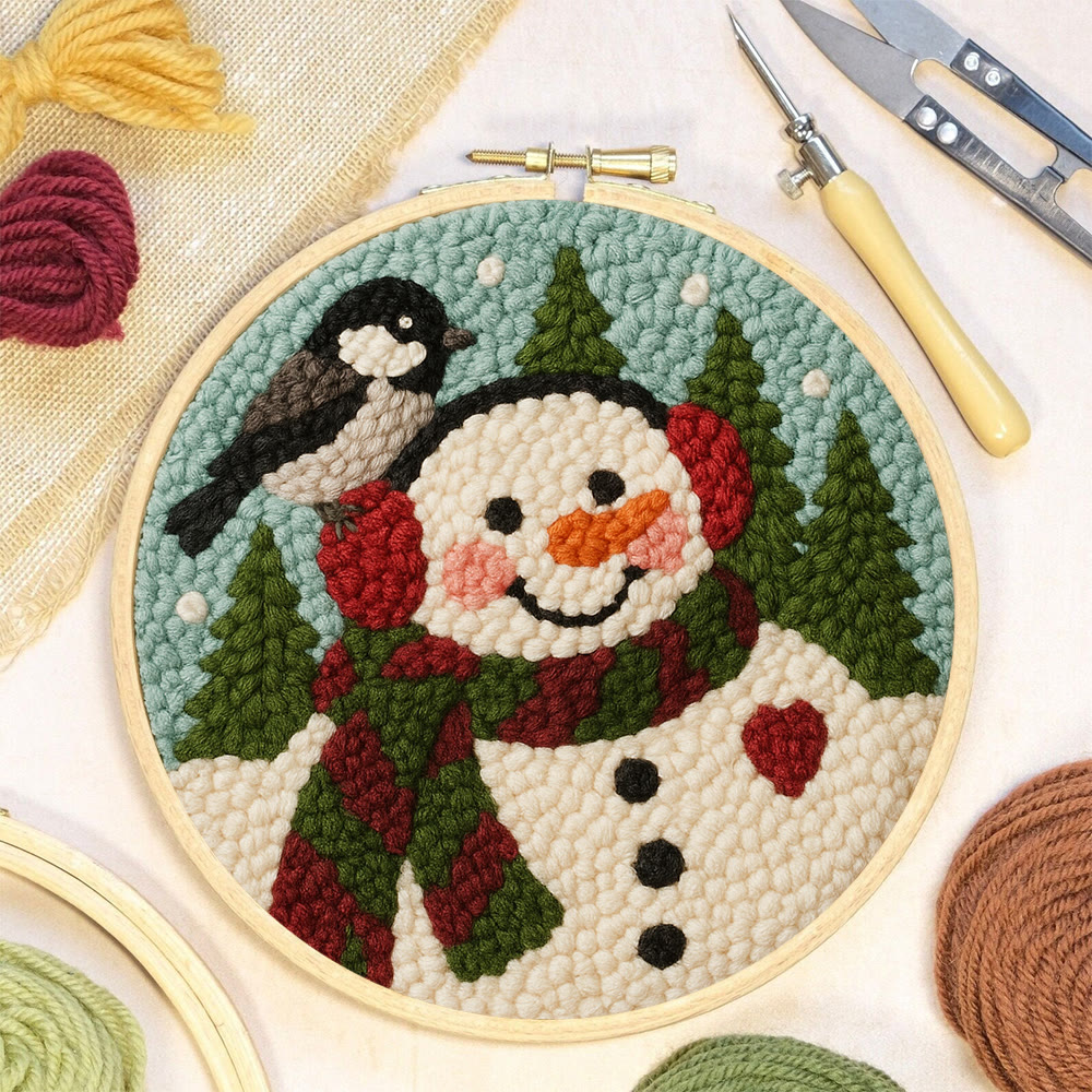 Winter Snowman Punch Needle Kit – Handcrafted Art | Cozy Seasonal Decor  - 5 inch Coaster Kit - image 4