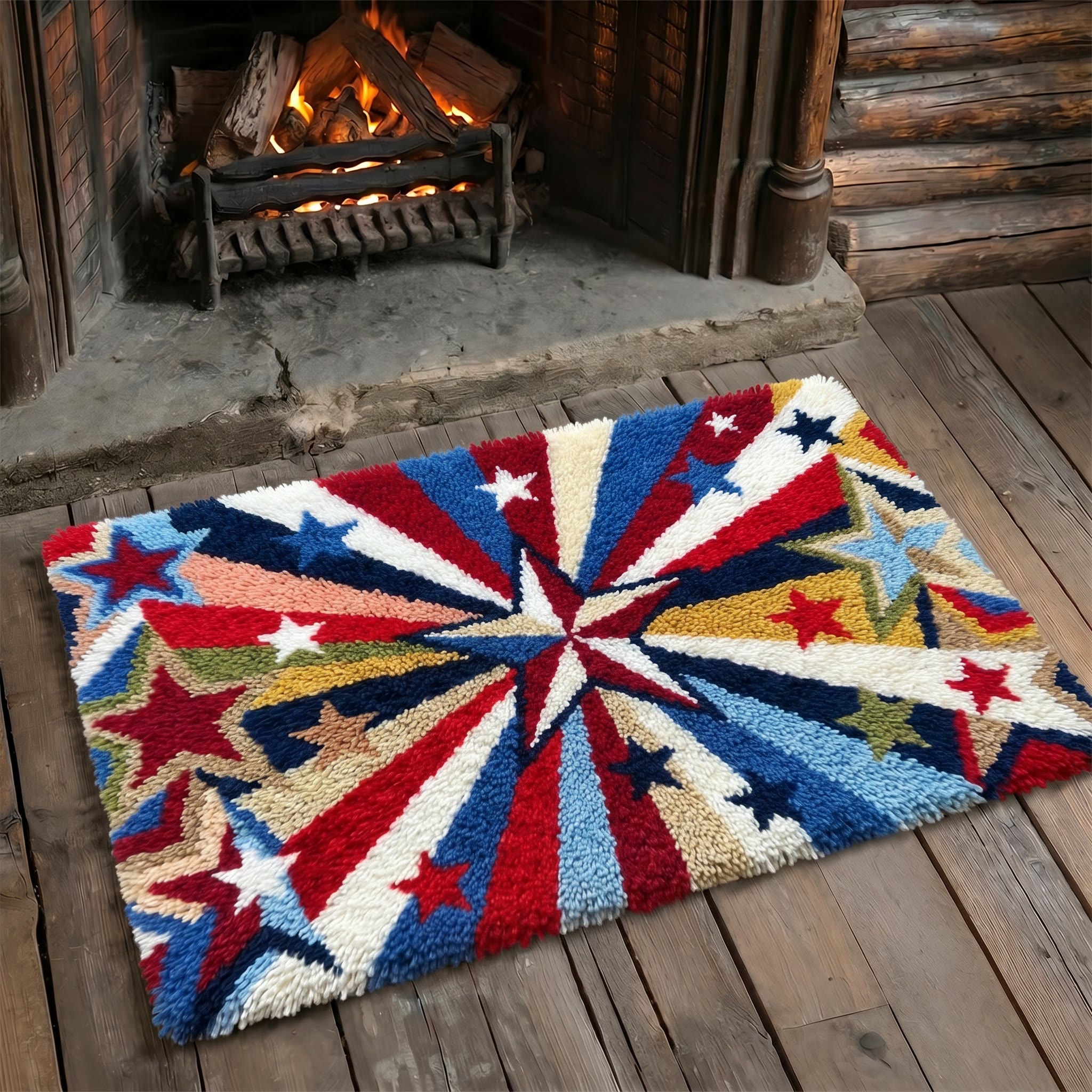 Rubbyoo Latch Hook Rug Kit - Red White And Blue Starburst | 4th Of July Gift | Retro Patriotic Carpet For Living Room Decor - image 7