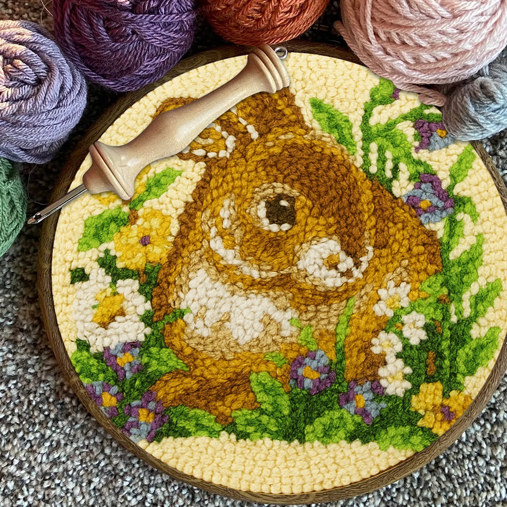 Bunny In Floral Meadow Punch Needle Kit - Handstitched Creation | Exquisite Hanging Ornament - image 9