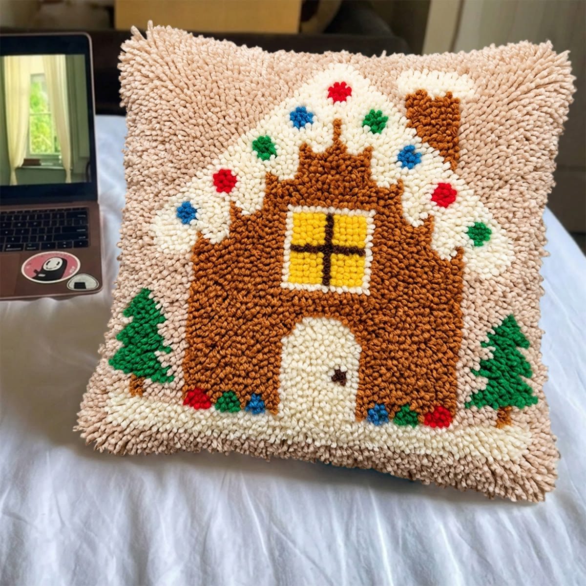 Rubbyoo Latch Hook Pillow Kit - Gingerbread House | Christmas Room Ornament | Easy Holiday Handicraft  - image 7