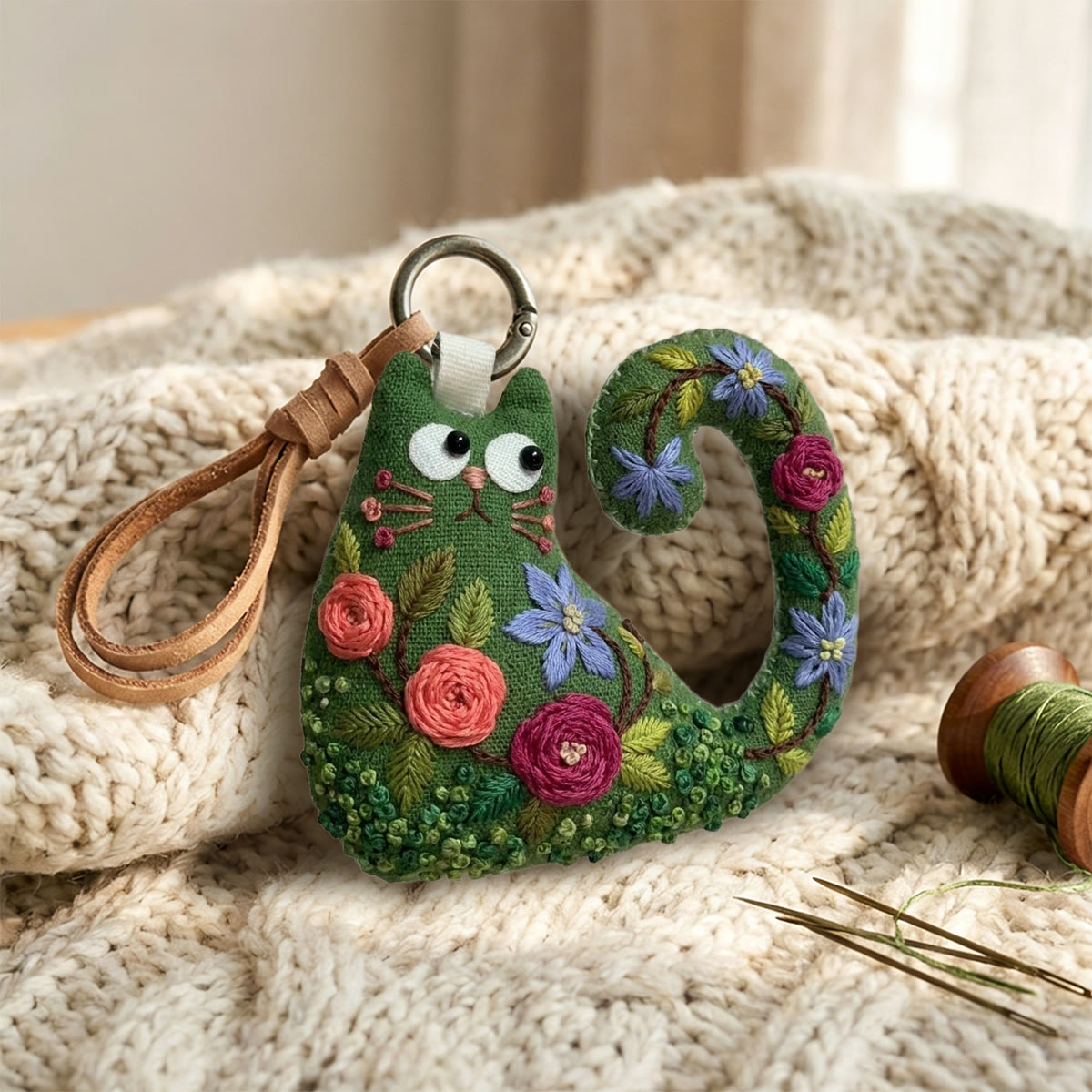 Rubbyoo Cat Embroidery Kit - Pink And Red Roses | Romantic Gift For Mom | Decorative Hanging Ornament - image 7