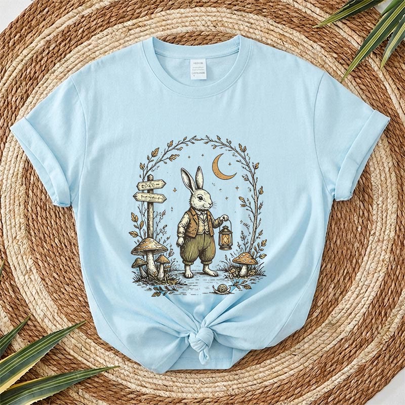 Rubbyoo Woodland Rabbit Graphic Tee  - Special Birthday Gift For Her | Fairy-tale Style Rabbit & Forest Graphic - Sky Blue - 2XL - image 12
