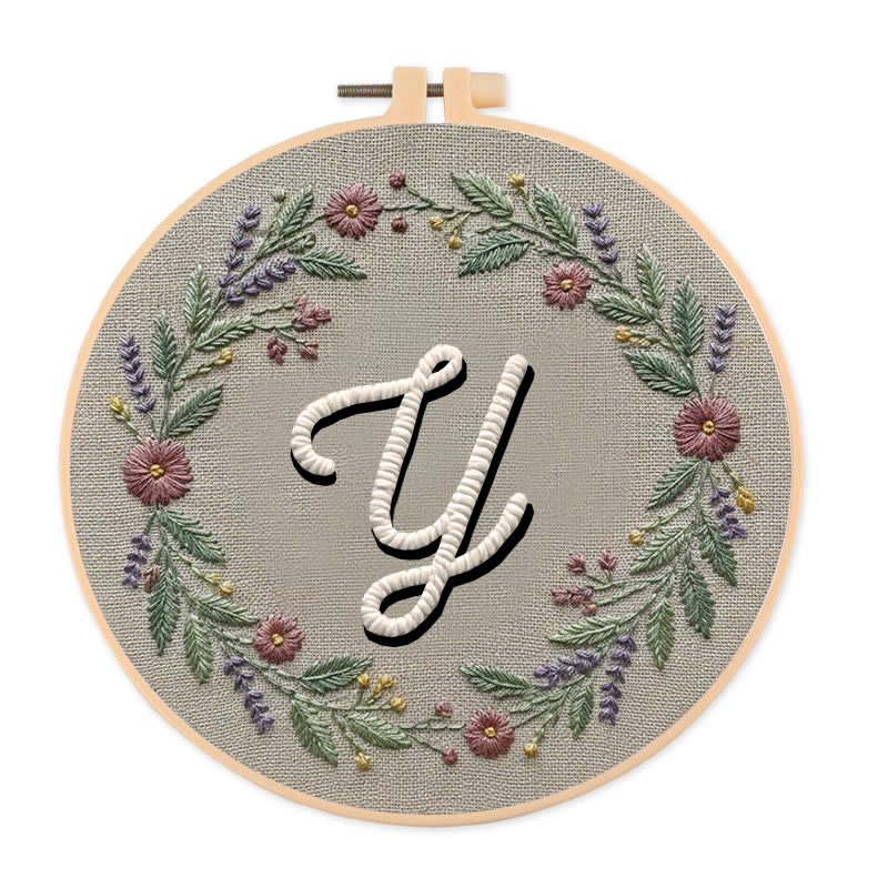 Rubbyoo Embroidery Kit - Alphabet Floral Wreath | 26 Letter Handmade Craft | Diy Wall Hanging Decoration - Y - 20*20cm - image 34