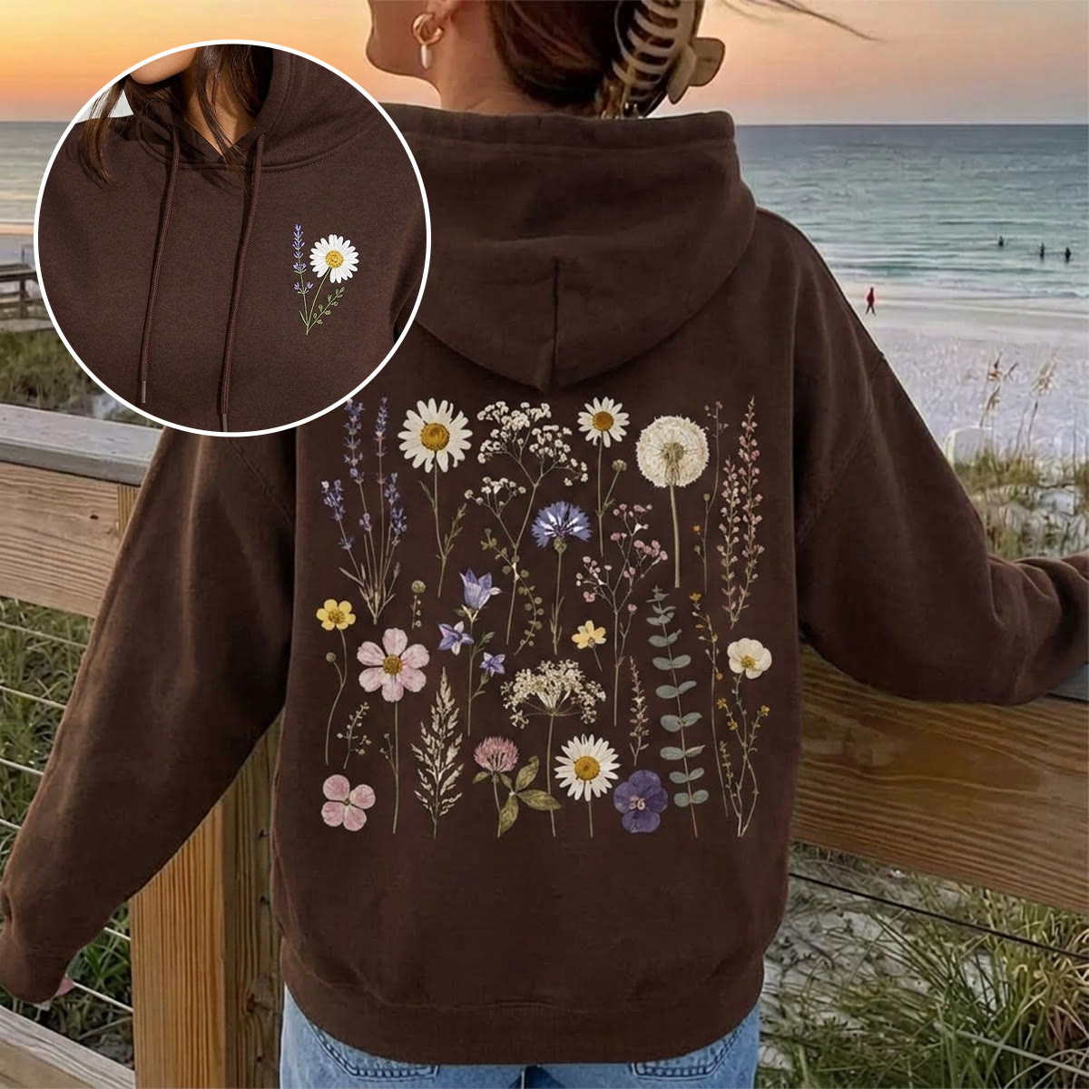 Rubbyoo Rustic Beautiful Flowers Unisex Hoodie  - image 2