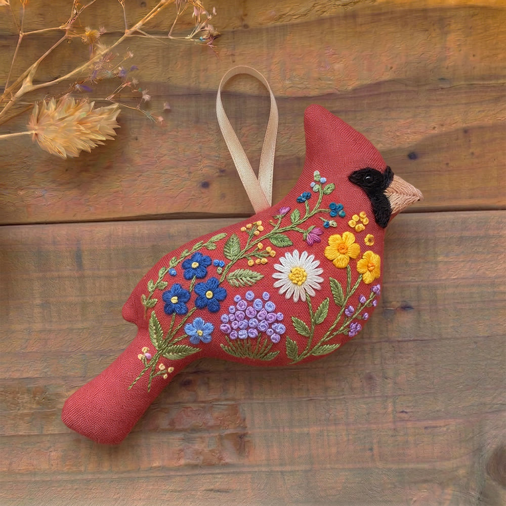 Rubbyoo Cardinal Embroidery Kit - Meadow Flowers Design | Small Meaningful Gift | Nature Floral Ornament - image 4