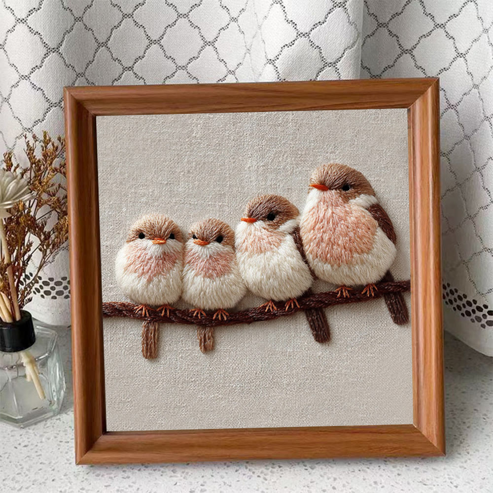 Rubbyoo Embroidery Kit - Four Little Birds | Gentle Thread Painting | Beginner-Friendly DIY - Embroidery Kit Plus An Extra Frame - image 4