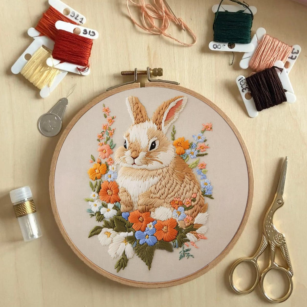 Rubbyoo Embroidery Kit - Bunny Among Blooms | Handcrafted Floral Art | A Delightful Diy Project - image 5