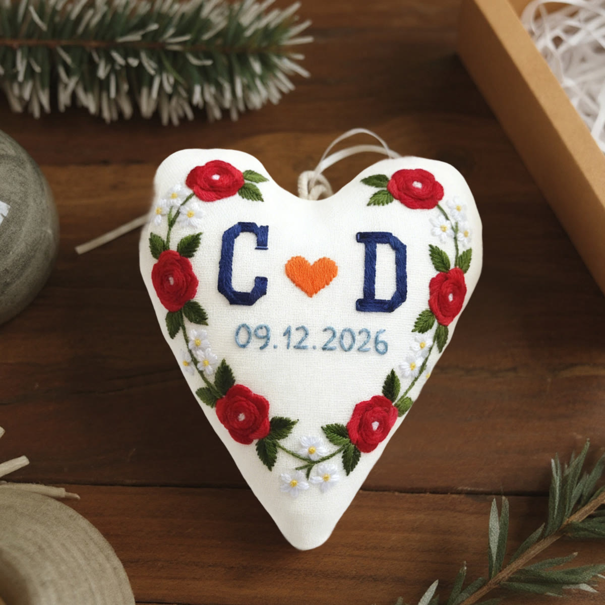 Rubbyoo Heart Embroidery Kit - Initials Red Rose Orange Heart | Custom Decor Piece | Entry-level Embroidery - image 7