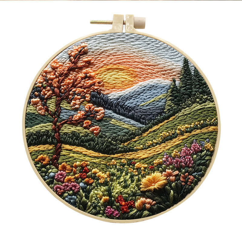 Rubbyoo Embroidery Kit - Floral Mountain Scenery | Charming Needle Art | Nice Handmade Gift - 15*15cm - #4 - image 5