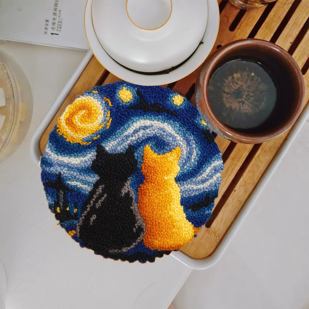 Starry Sky With Cats Punch Needle Kit - Creative Coaster Art | Unique Desk Decor  - 5 inch Coaster Kit - image 12