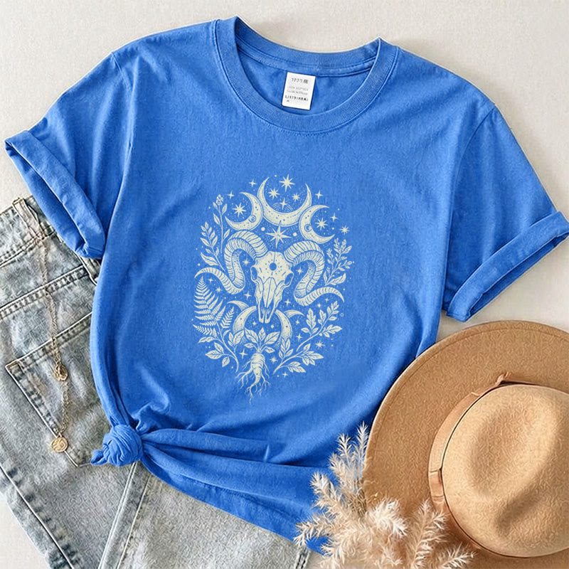 Rubbyoo Celestial Goat Graphic Tee -  Mystic Astrology Signs | Zodiac Gift For Her | Unisex Capricorn T-Shirt  - Royal Blue - 2XL - image 3