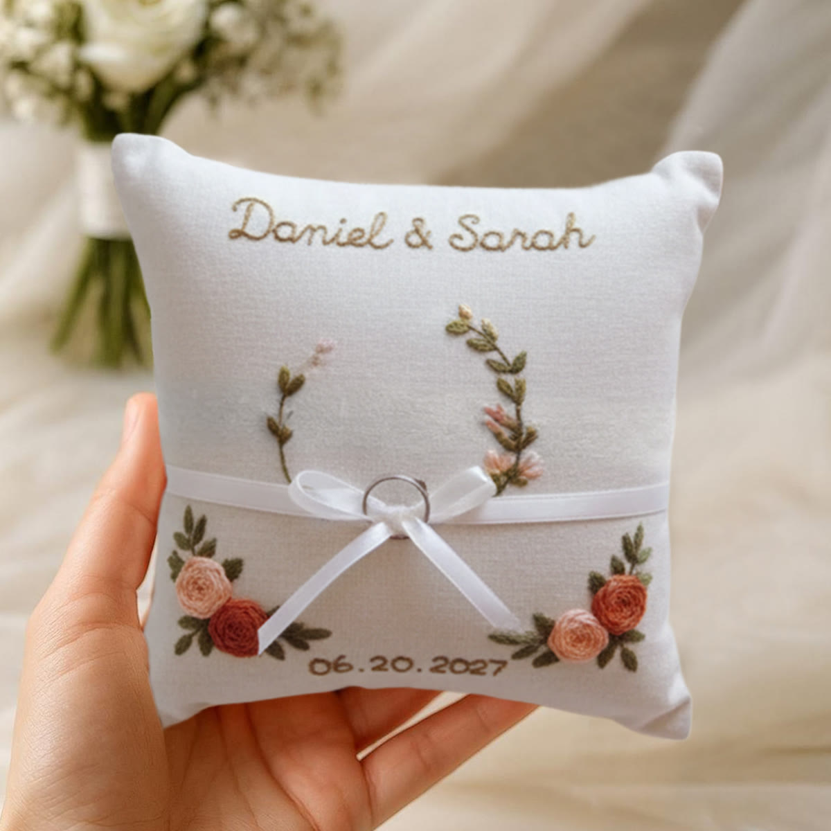 Rubbyoo Personalized Ring Bearer Pillow Embroidery Kit - Dual Rose Sprig Ribbon | New Crafter-friendly | Anniversary Gifts - image 4