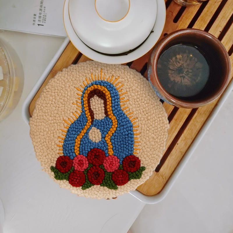  Our Lady Of Altagracia Punch Needle Kit - Handmade Stitch Art | Nice Wall Hanging Creation - 5 inch Coaster Kit - image 6