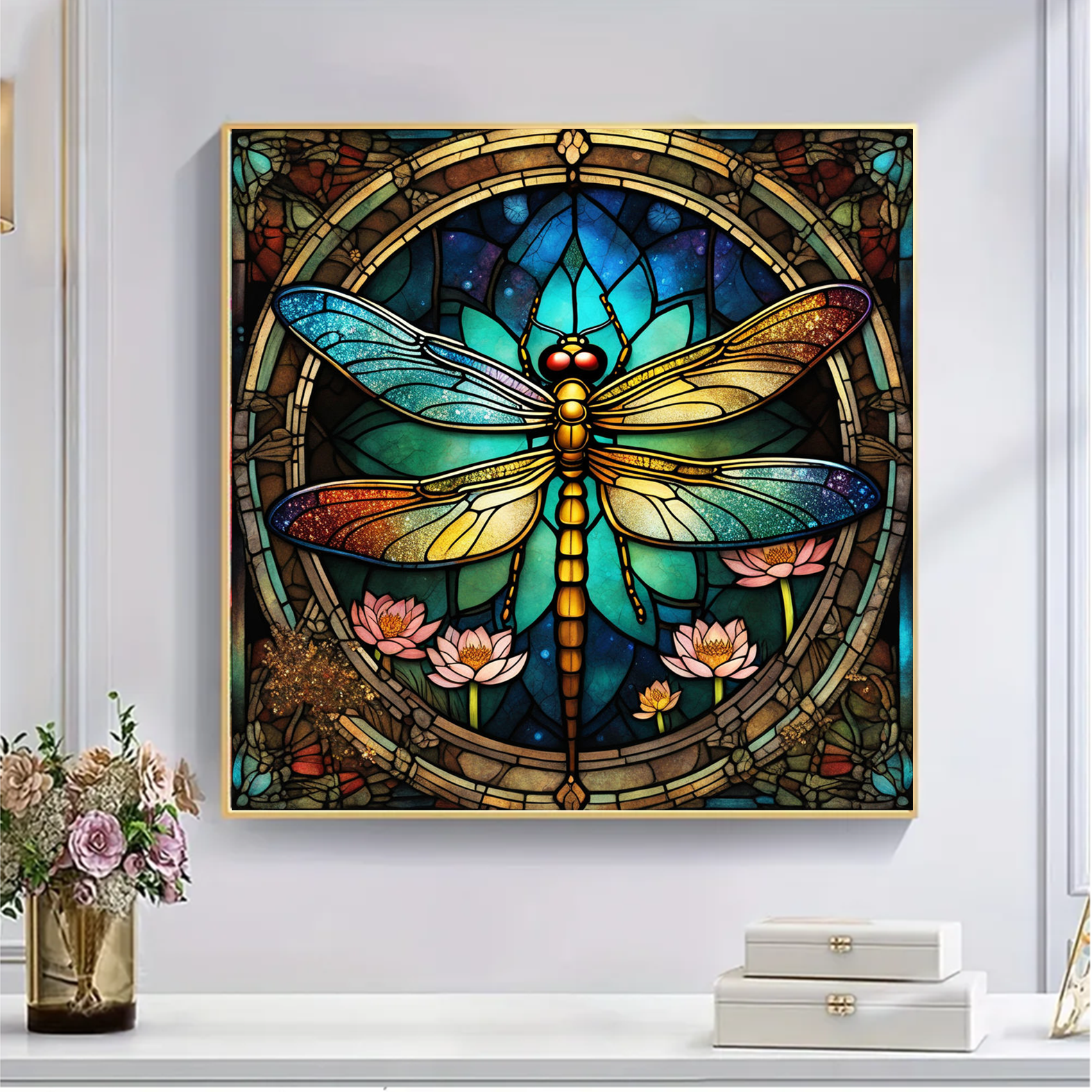 Majestic Colored Glass Dragonfly - Wooden Jigsaw Puzzle