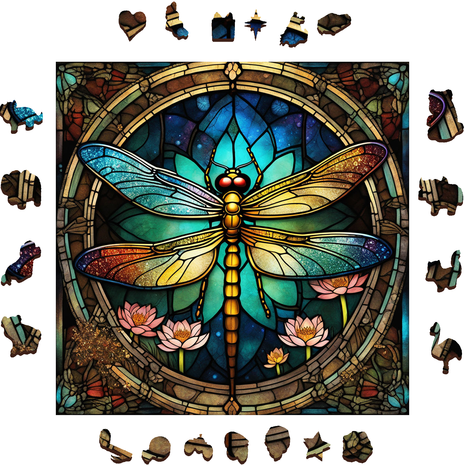 Majestic Colored Glass Dragonfly - Wooden Jigsaw Puzzle