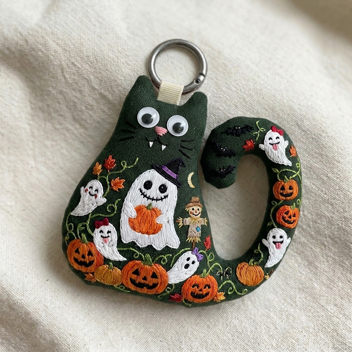 Rubbyoo Cat Embroidery Kit - Ghost Holding Pumpkin | Wall Hanging Ornament | Handmade Halloween Decoration - image 6