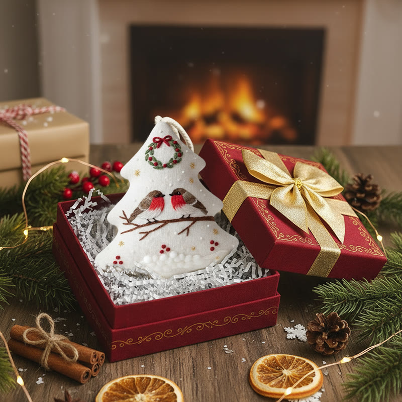 Rubbyoo Tree-shaped Embroidery Kit - Robin Perched On Wreath | Handstitched Craft | Festive Home Decor - image 4