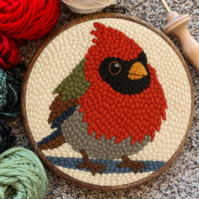 Cute Cardinal Bird Punch Needle Kit - Diy Starter Craft | Christmas Decorative Gift   - image 9