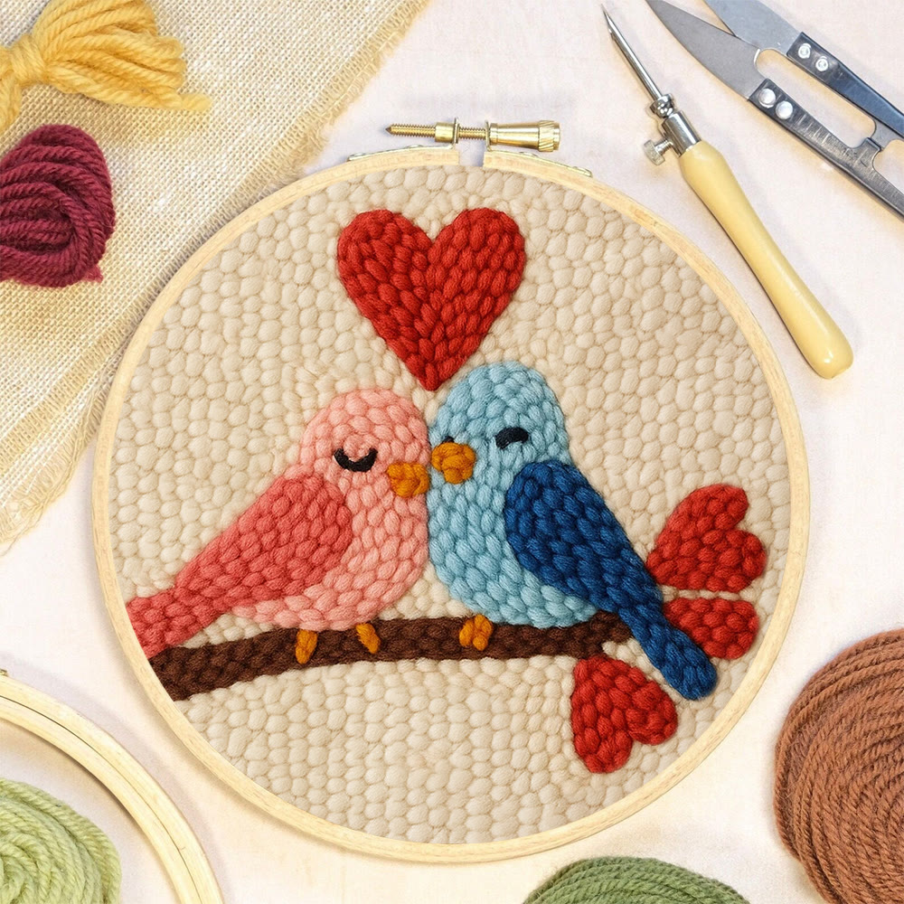 Blush Blue Cuddling Bird Heart Punch Needle Kit – Beginner-easy Diy Undertaking | Sweet Gifting Standout - image 6