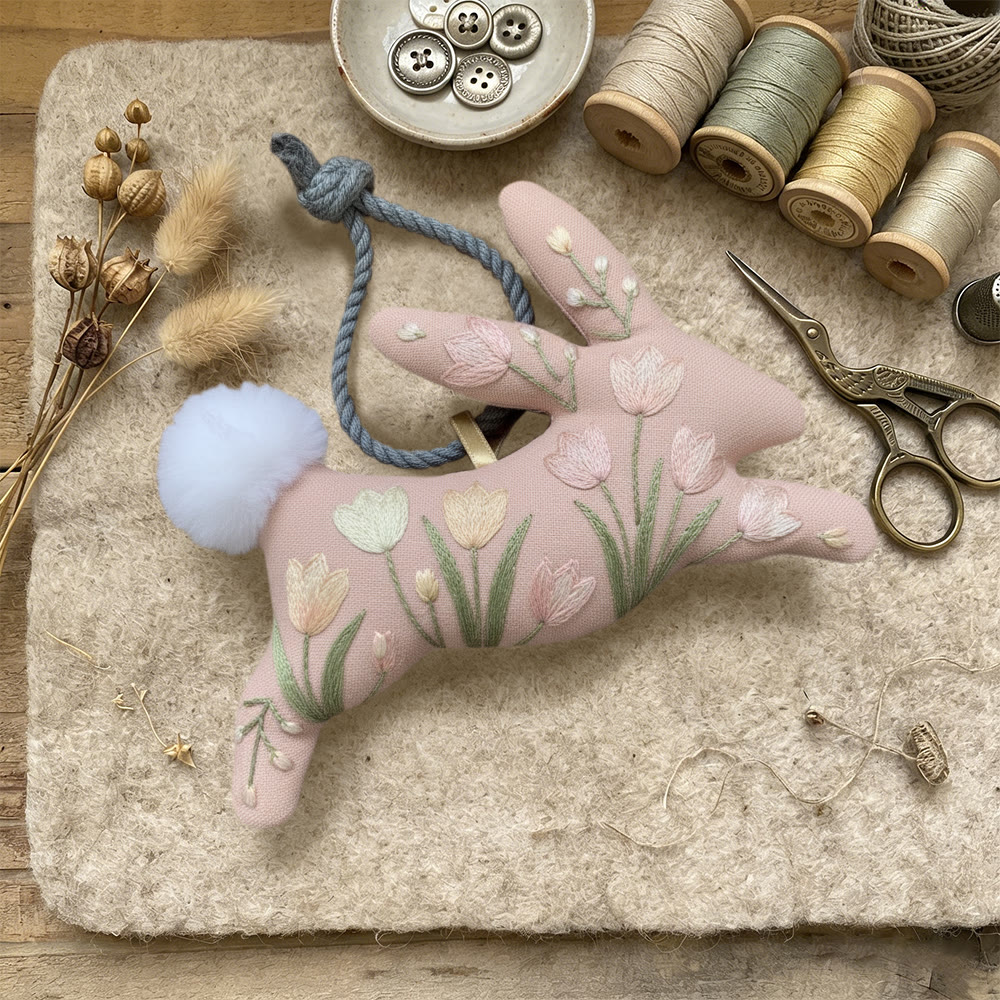 Rubbyoo Rabbit Embroidery Kit - Pink Tulips | Unique Flower Artwork | Gift For Her  - image 3