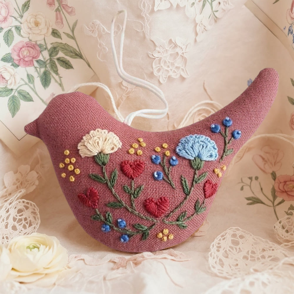 Rubbyoo Bird-shaped Embroidery Kit - Flower With Heart | Charming Floral Craft | Gift For Mom - 6 inches hoop kit - image 1