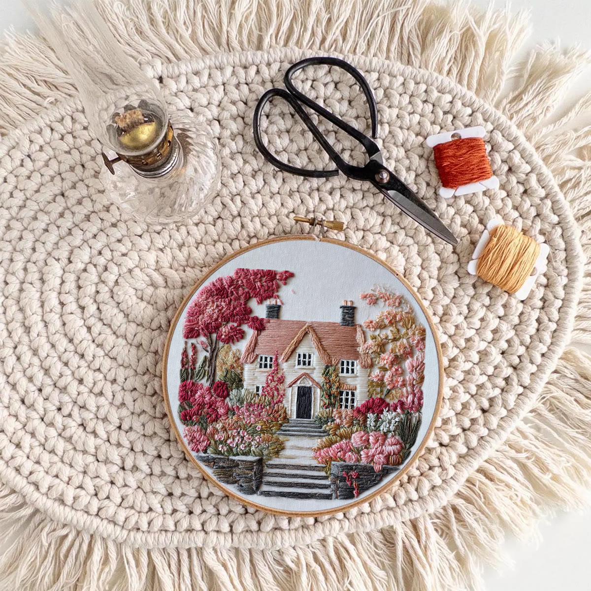 Rubbyoo Embroidery Kit - Autumn Floral Cottage | Relaxing Craft Activity | Inviting Home Touch - image 8