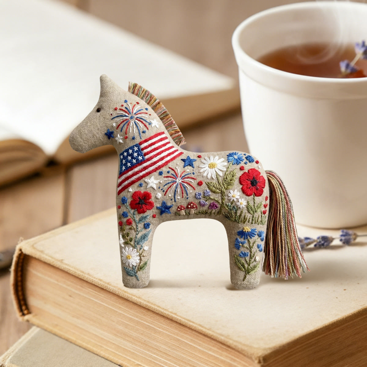 Rubbyoo Dala Horse Embroidery Kit - American Style Firework And Flowers | Excellent Gift Choice | Bright-colored‌ Home Ornament - image 6