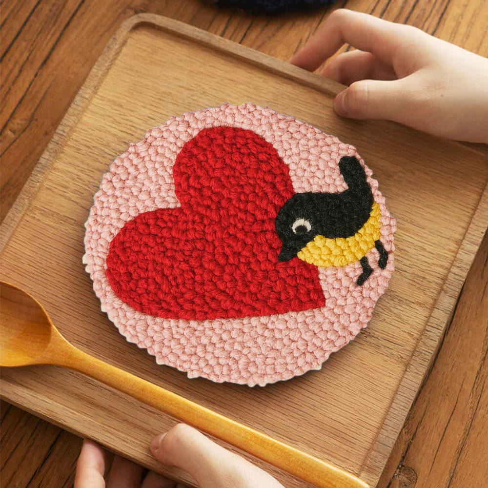 Vibrant Plush Heart Bird Punch Needle Kit – Newbie-friendly Craft | Top Gifting Pick - 5 inch Coaster Kit - image 4