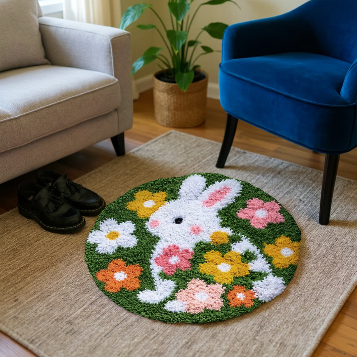 Rubbyoo Latch Hook Rug Kit - Floral Rabbit | Diy Yarn Craft | Soft Carpet For Kid  - image 3